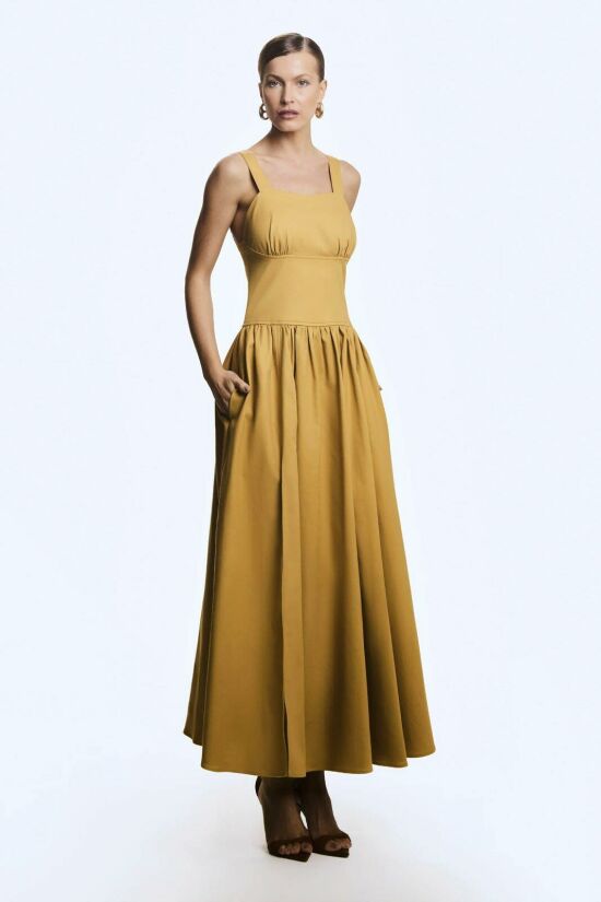 Imagem de Vestido Mídi Estruturado Cós Largo Decote Reto Kaki Zen